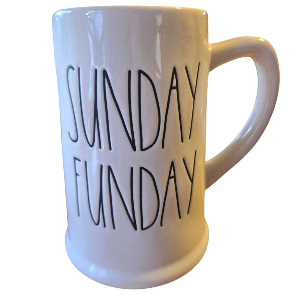 Rae Dunn Artisan Collection "Sunday Funday" Farm House White Ceramic Mug 20 Oz